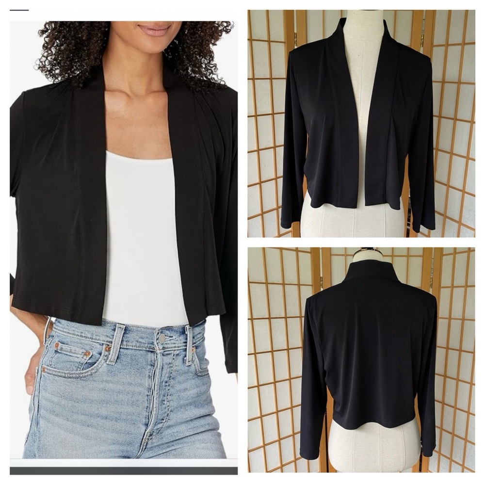 Calvin Klein Black Jersey Style Cropped Open Cardigan